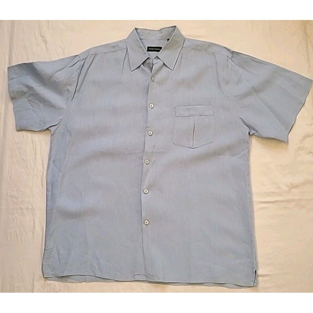 Michael Brandon Short Sleeve Linen Button-Up Shirt Men Lrg Light Blue Vacation